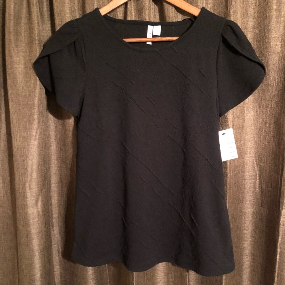 💙Elle Crepe Knit Blouse with Tulip Sleeves - NWT - Black XS💙